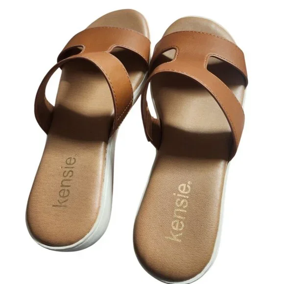 Kensie Women's Cognac Elena Sandals  With Arch Support & Adjustable Strap - Picture 5 of 5